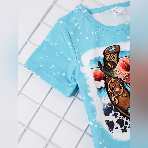 Girls Boutique Western Floral Steer Graphic Top & Floral Bell Bottom Pants Set - Picture 4 of 7